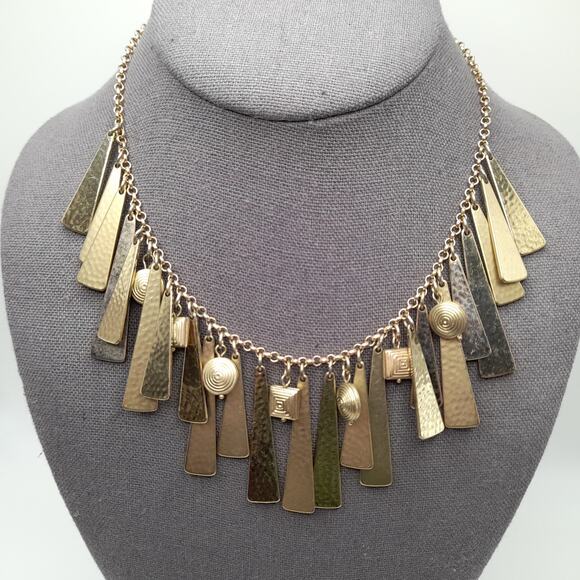 Chico's Gold Metal Fringe Necklace, Swirled Charm Accents, 18 1/2" - Picture 3 of 13